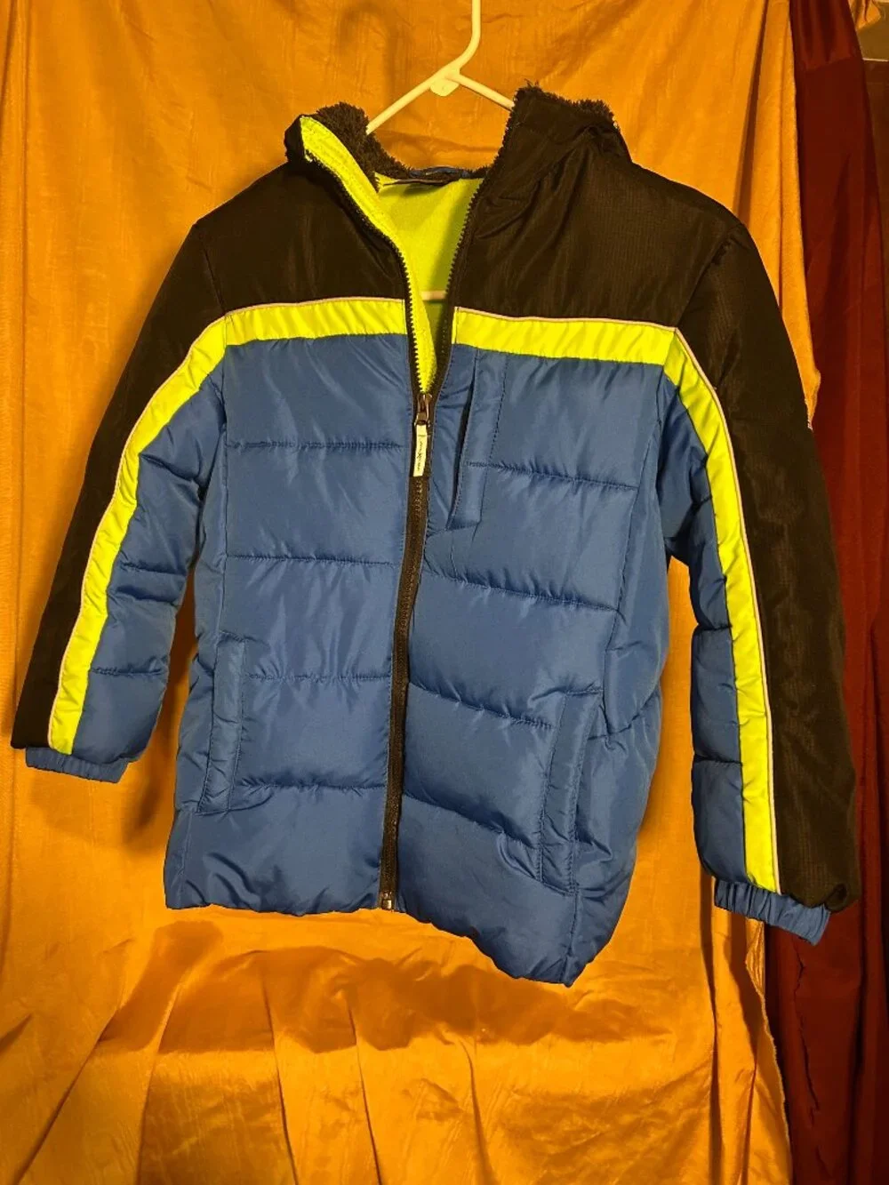 ZeroXposur Boys' Antarctica Puffer Jacket    Blue black and neon yellow, cozy  b